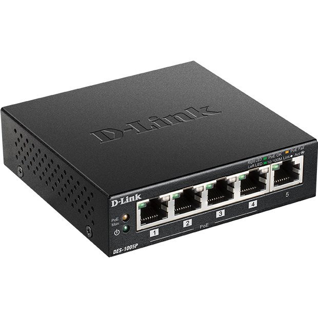   Switch ethernet   Switch 5 Ports 10/100 Mbits dont 4 PoE at 60W DES-1005P