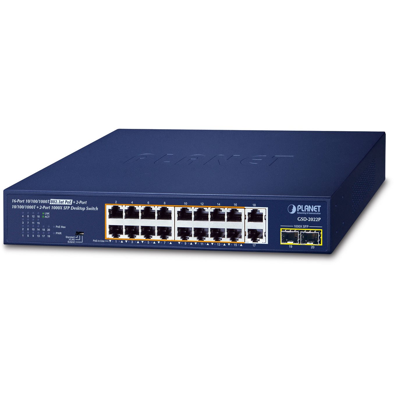   Switch ethernet   Switch 16 Giga PoE at + 2 Giga + 2 SFP 185W GSD-2022P
