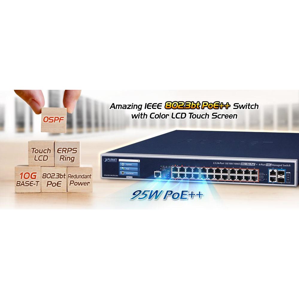 Switch 19 L3 24 ports Giga PoE bt + 2combo 10Giga GS-6320-24UP2T2XV